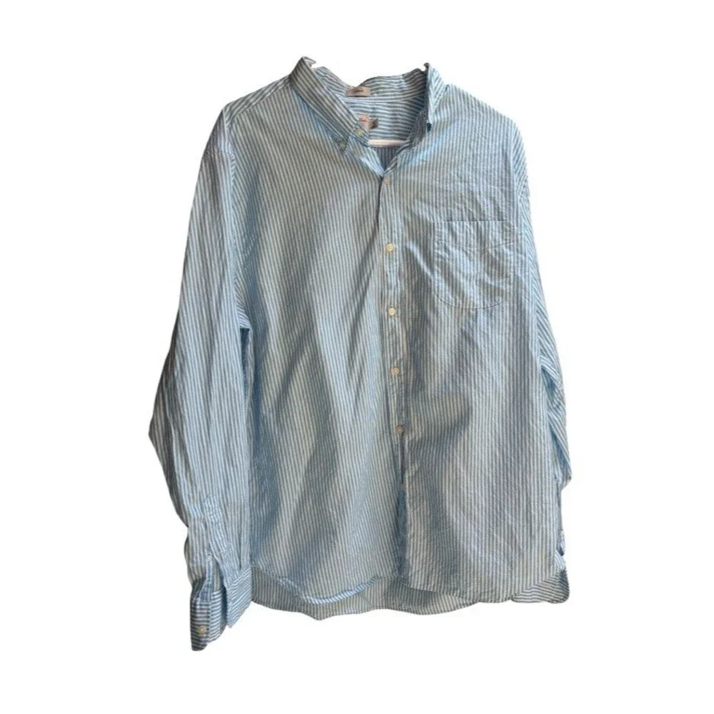 J Crew Secret Wash Classic Fit Blue White Stripe Button Down Shirt Men's XL